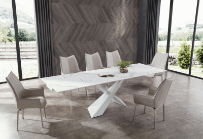 9113 Dining Table with 1218 swivel Grey Chairs