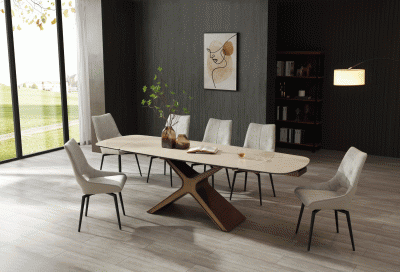 9368 Table Taupe with 1239 swivel beige chairs