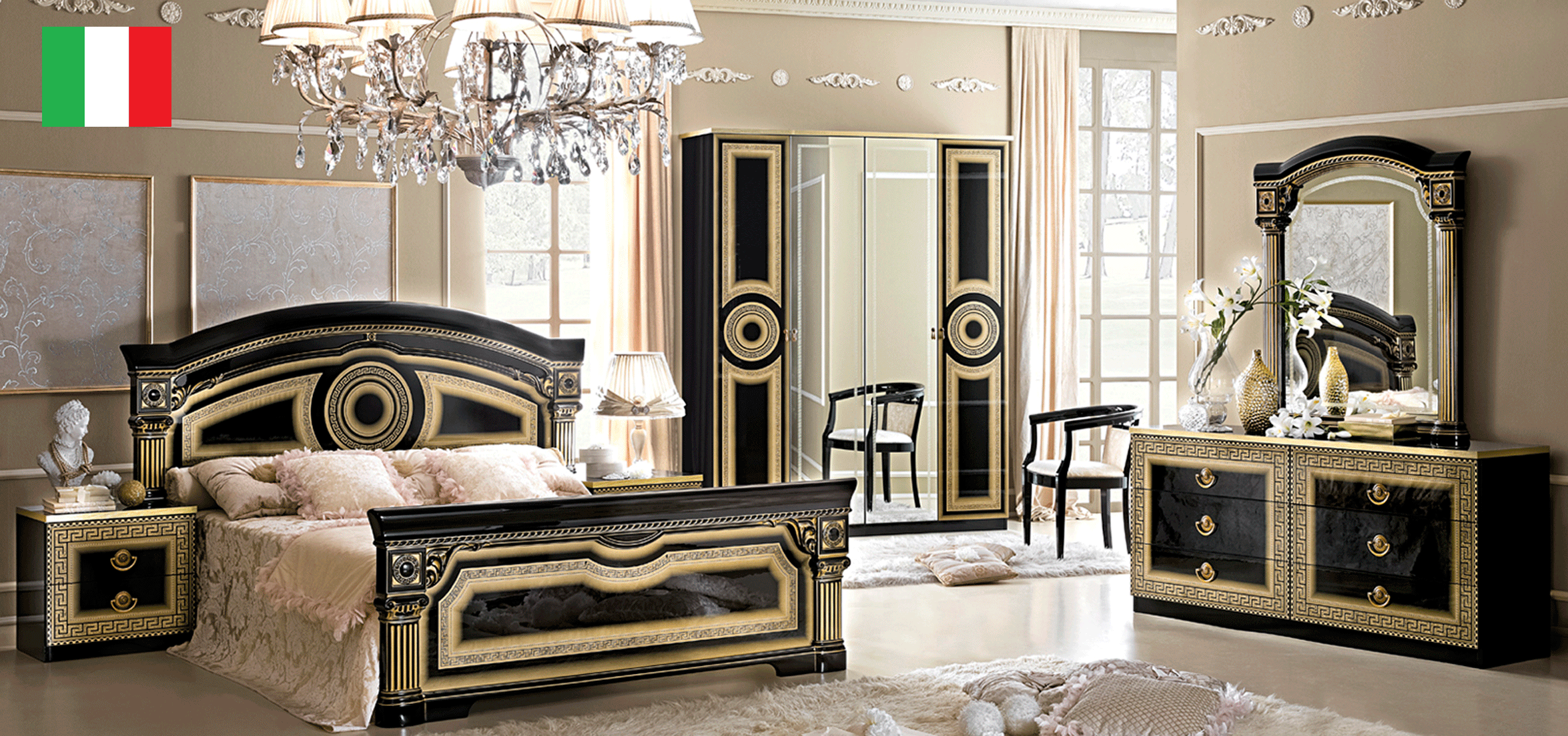 Bedroom Furniture Nightstands Aida Bedroom Black w/Gold, Camelgroup Italy