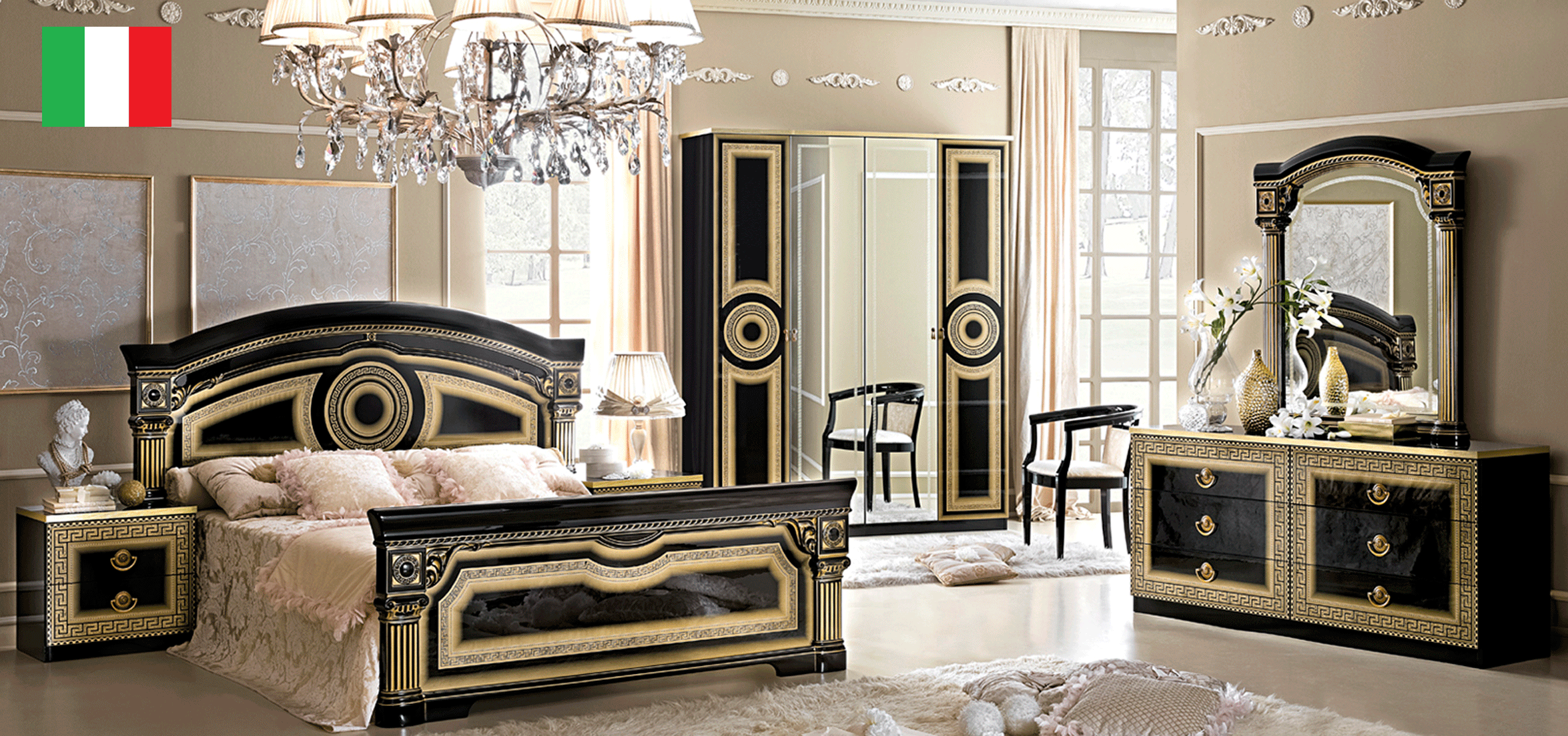 Bedroom Furniture Beds with storage Aida Bedroom Black w/Gold, Camelgroup Italy