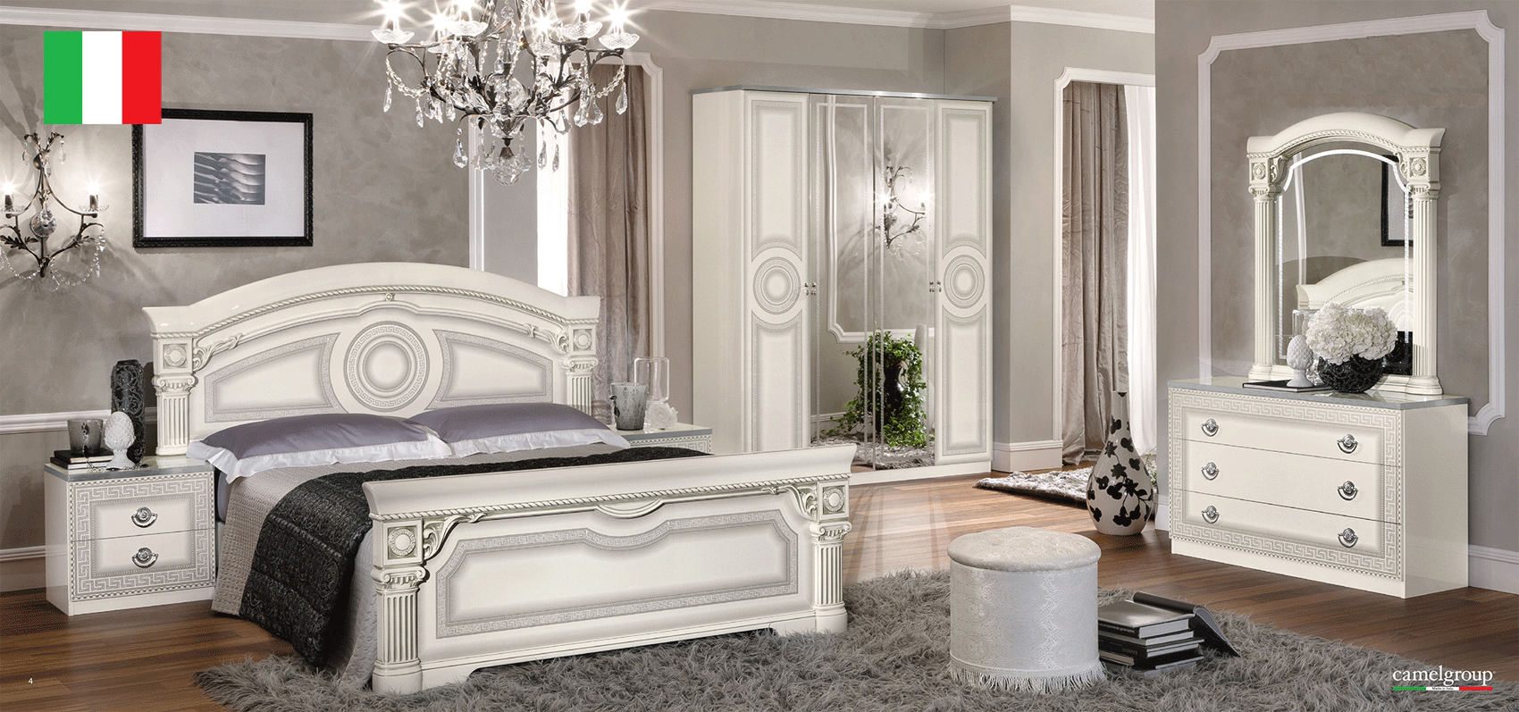 Brands Camel Gold Collection, Italy Aida Bedroom, White w/Silver, Camelgroup Italy