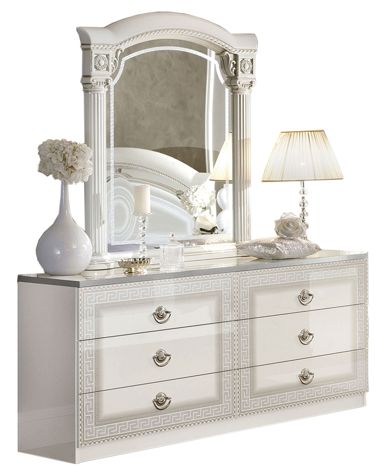 Clearance Bedroom Aida White Silver Dresser