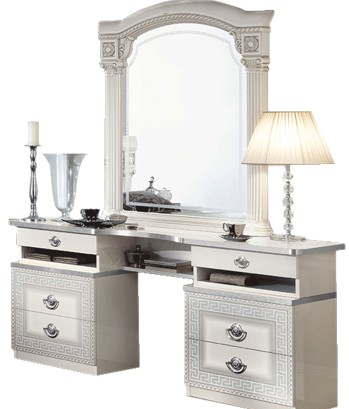 Bedroom Furniture Mirrors Aida White/Silver Vanity Dresser