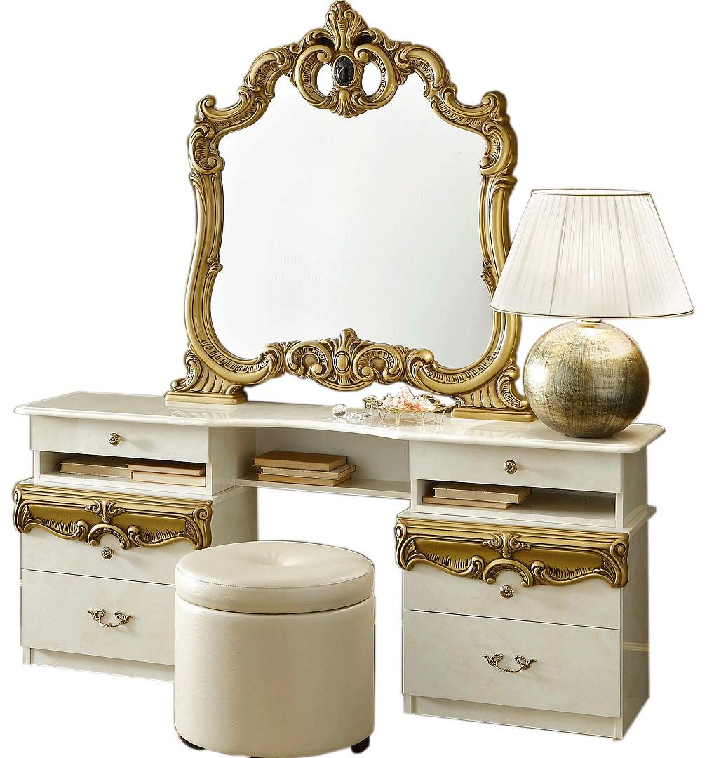 Bedroom Furniture Modern Bedrooms QS and KS Barocco Ivory/Gold Vanity Dresser