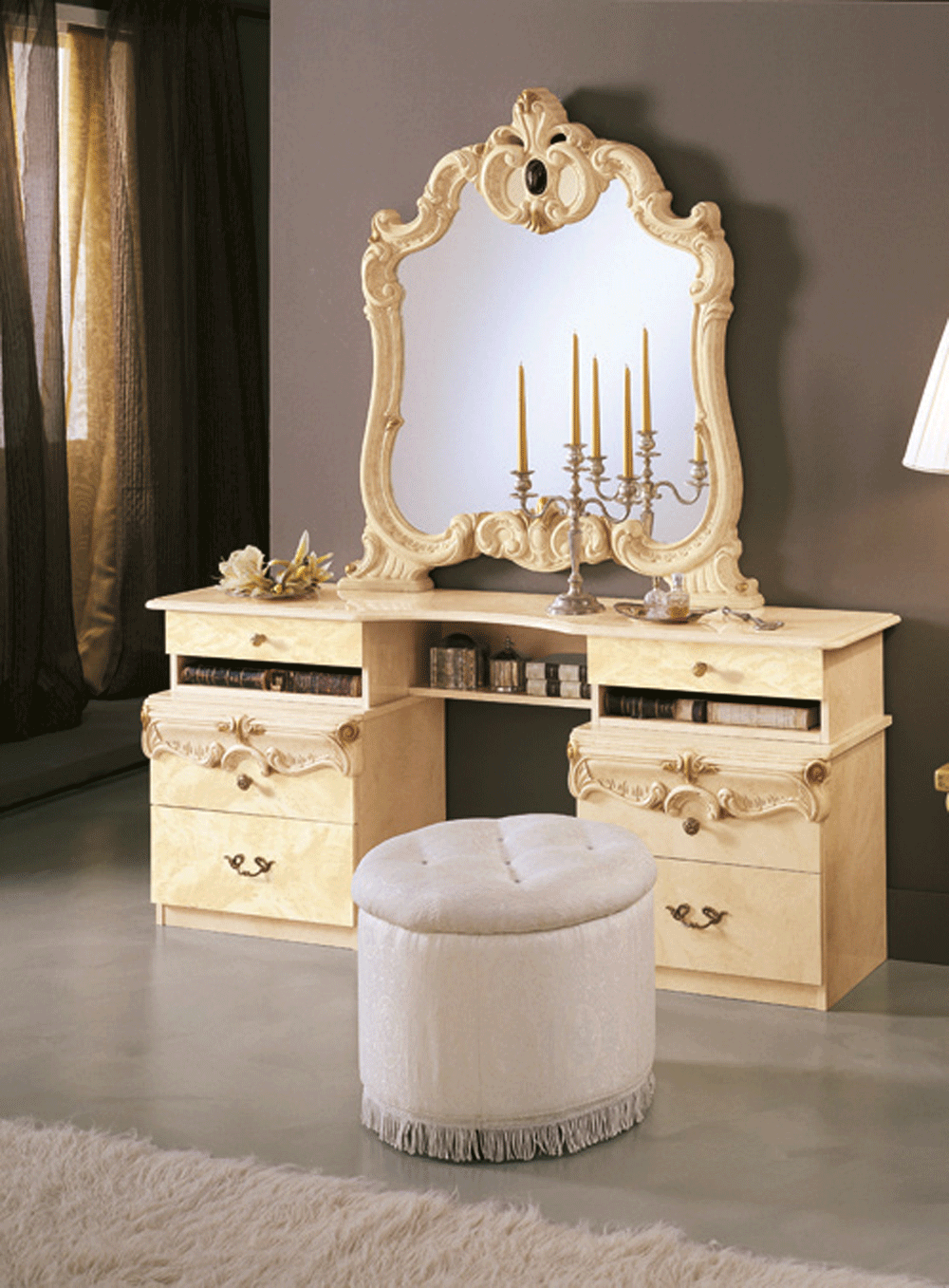 Bedroom Furniture Nightstands Barocco Vanity Dresser IVORY