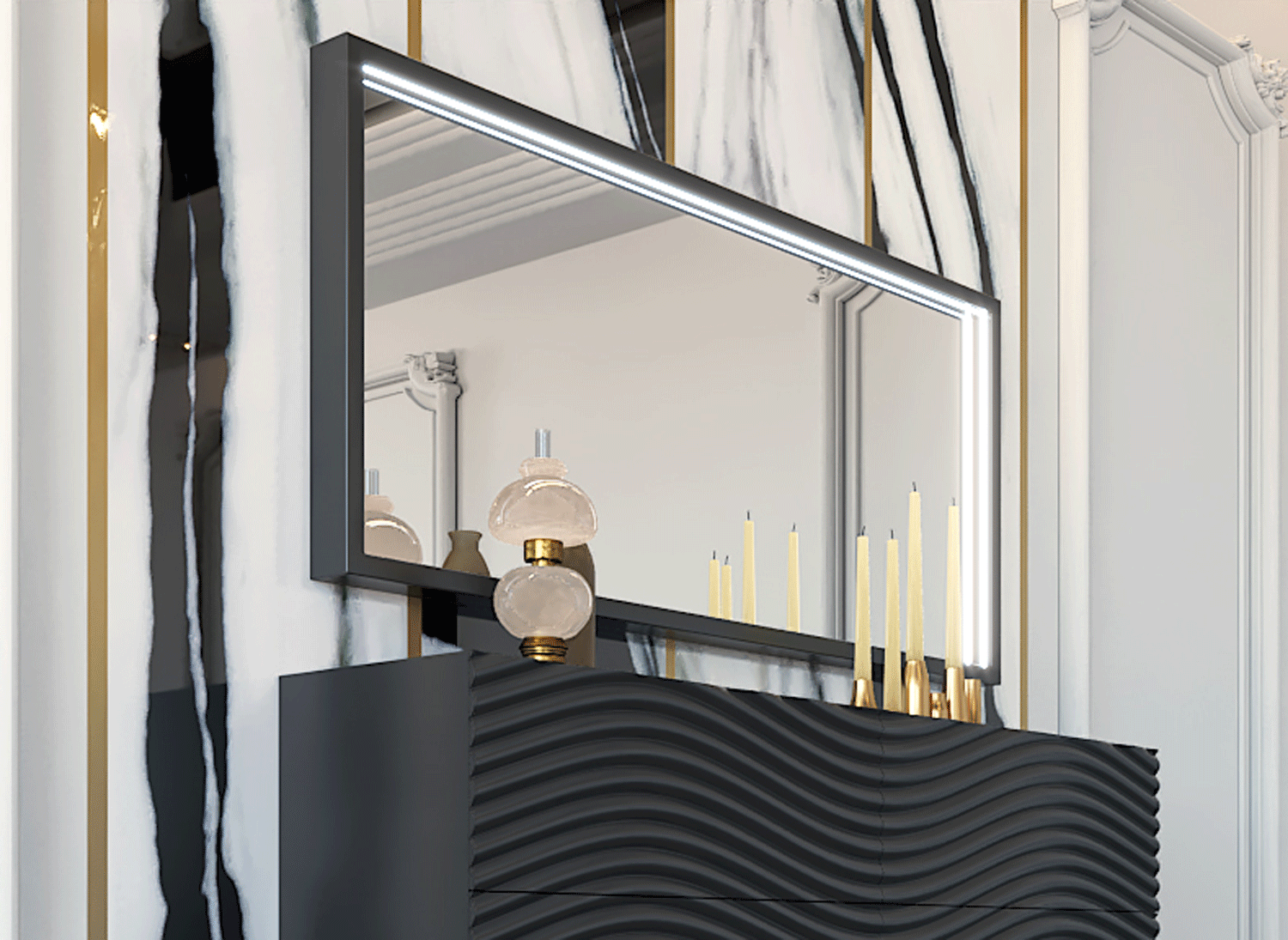Bedroom Furniture Nightstands Wave DARK GREY mirror for Double dresser