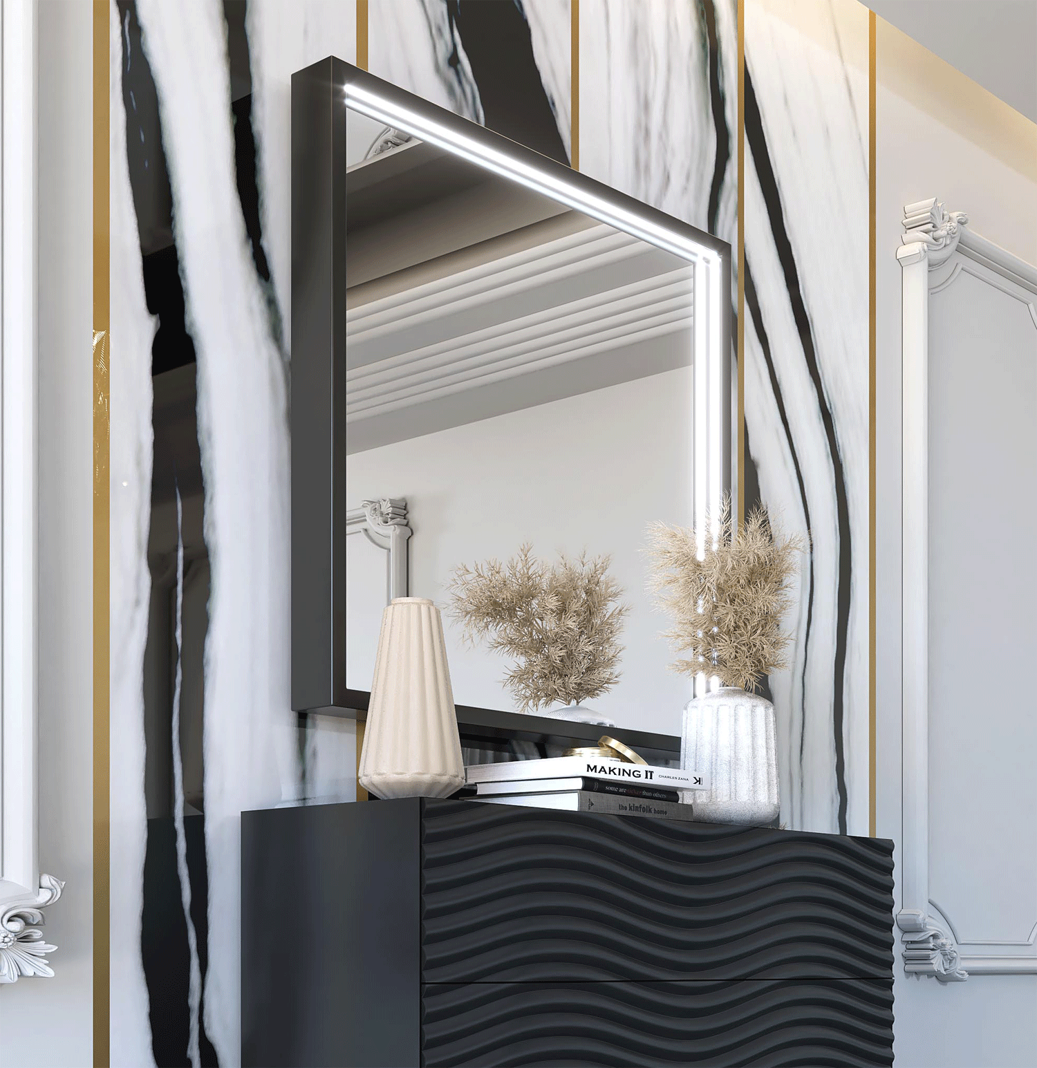 Brands Franco ENZO Bedrooms, Spain Wave DARK GREY mirror for single dresser