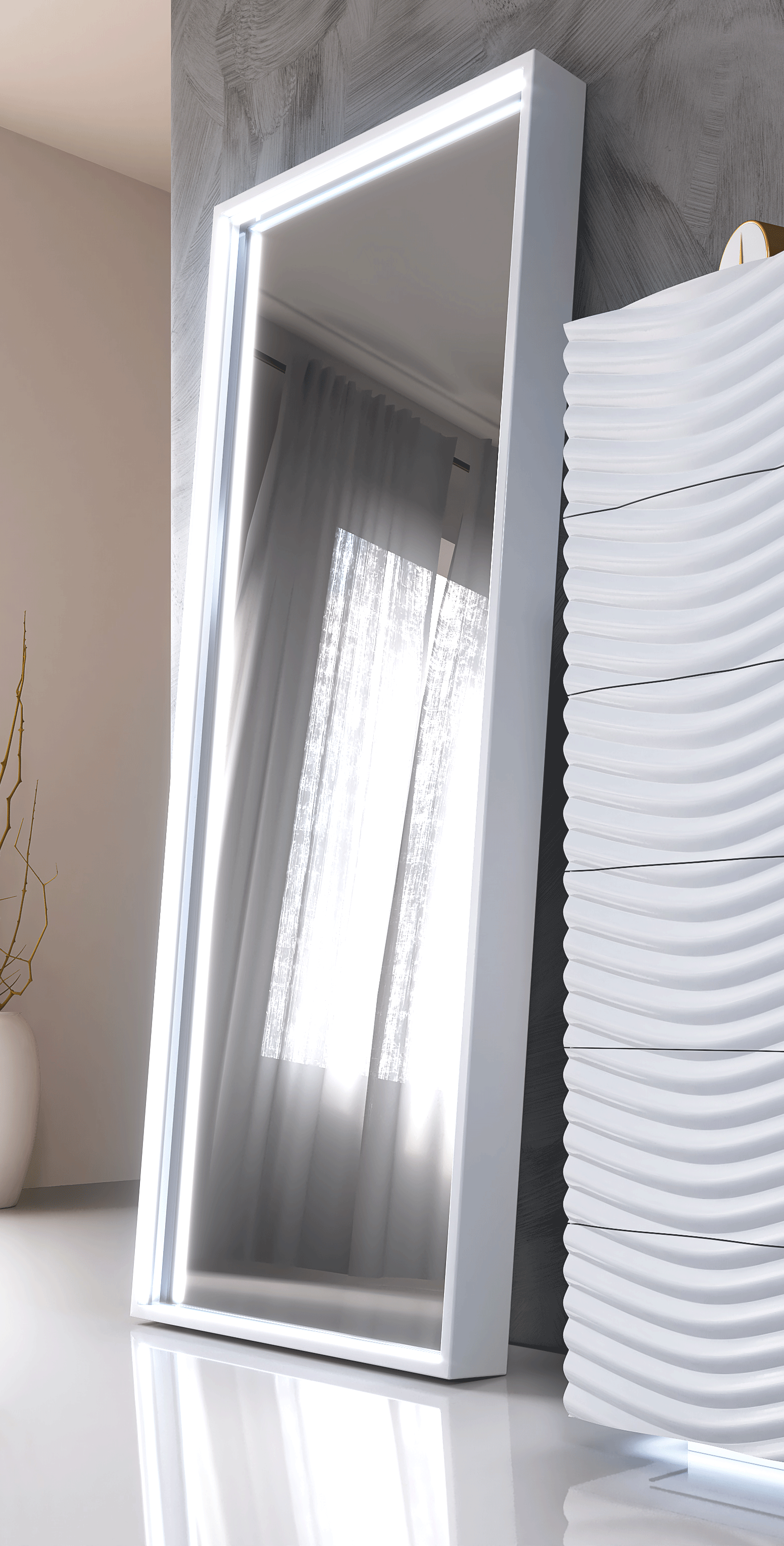 Bedroom Furniture Nightstands Wave WHITE mirror for double dresser