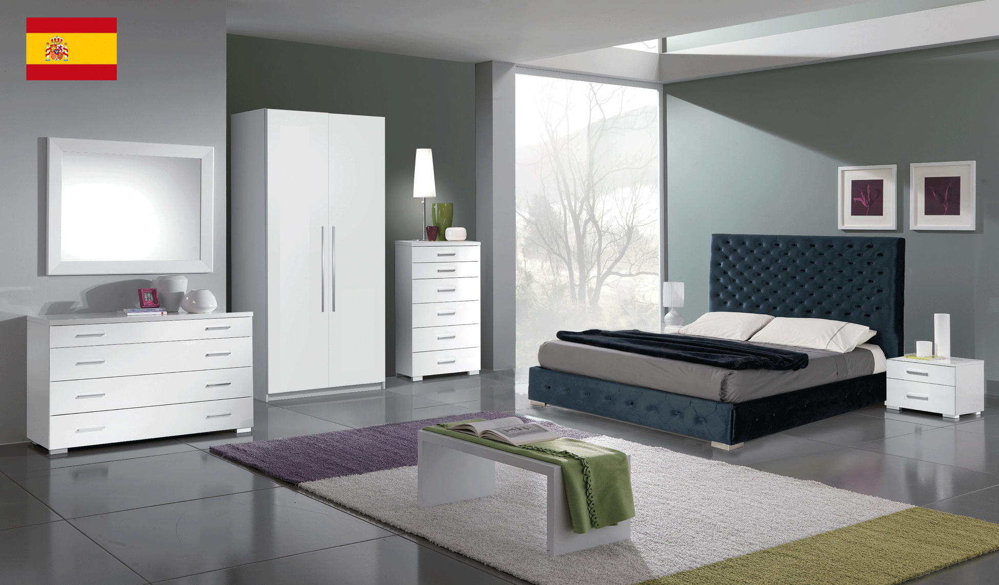 Bedroom Furniture Mirrors Leonor Blue Bedroom w/storage, w/momo casing