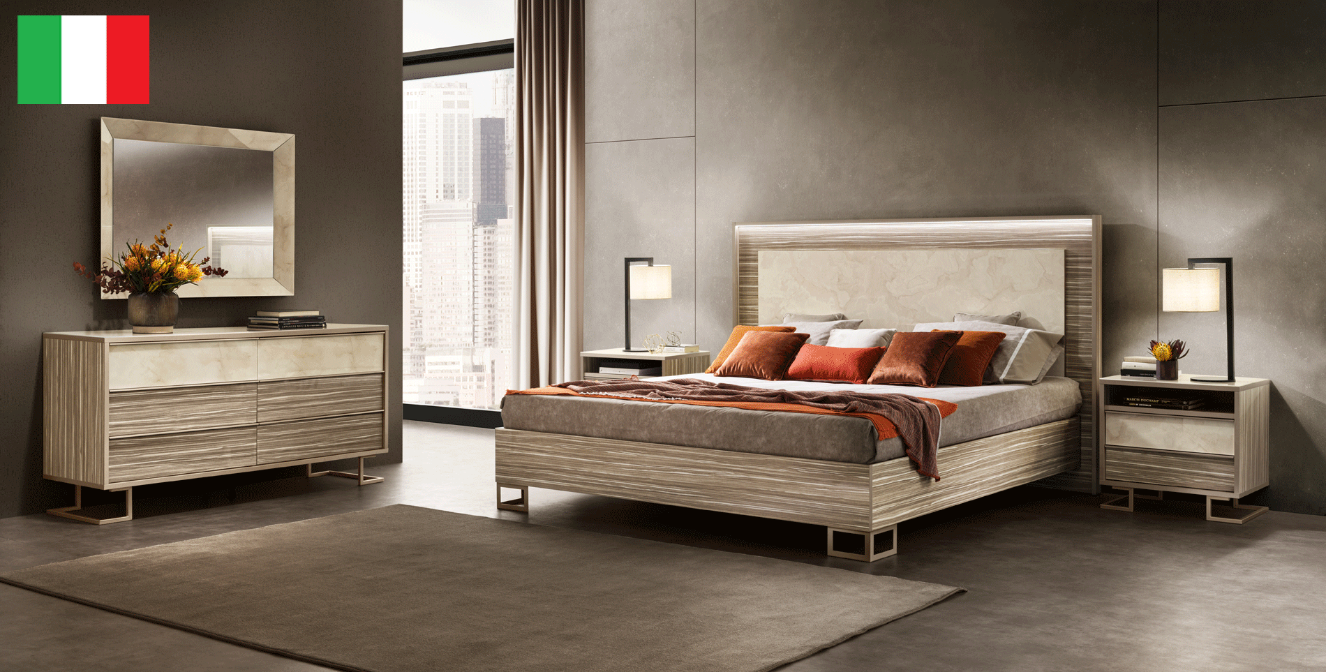 Bedroom Furniture Modern Bedrooms QS and KS Luce Light Bedroom w/ Light