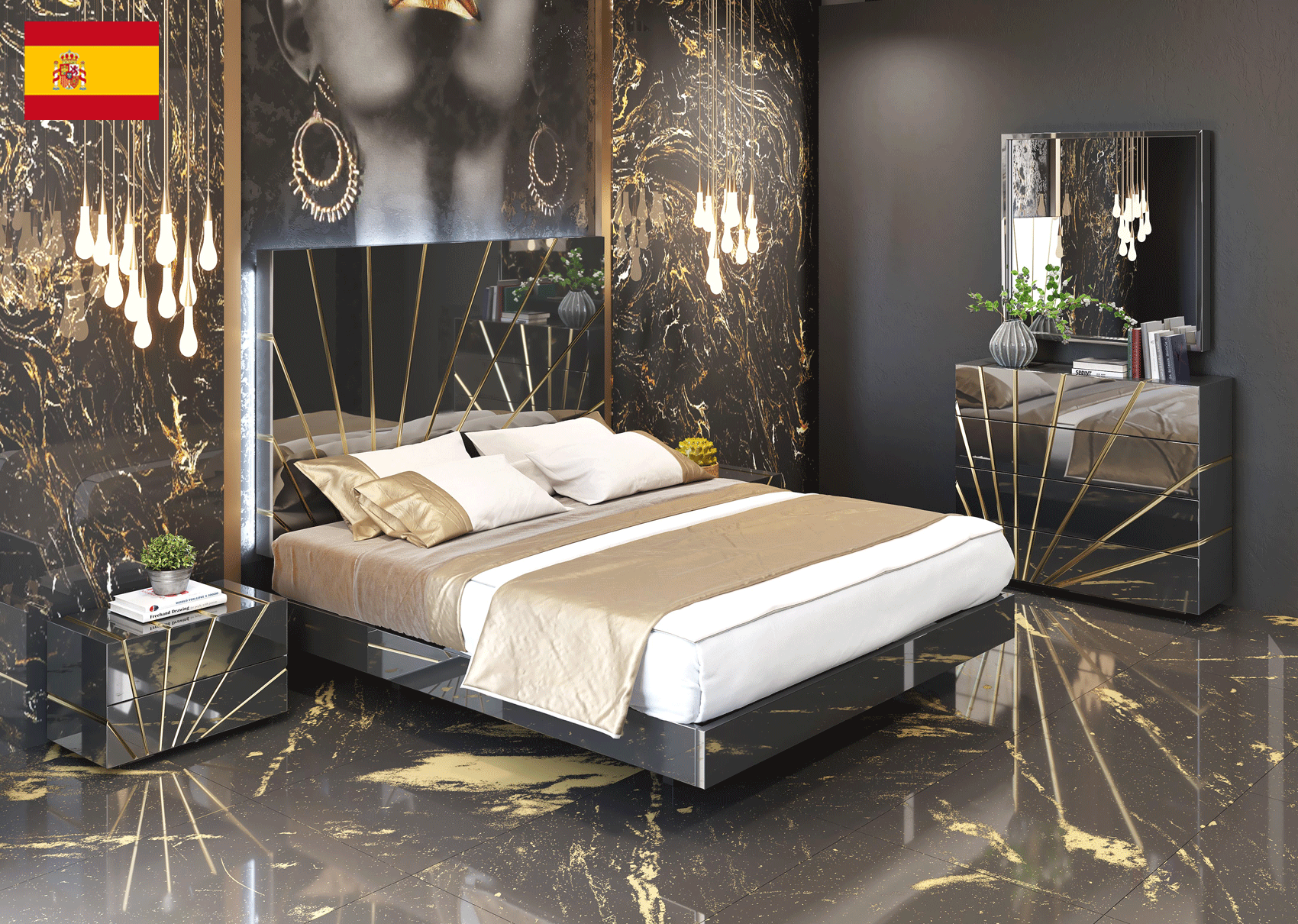 Brands Franco ENZO Bedrooms, Spain Oro Black Bedroom Comp 2