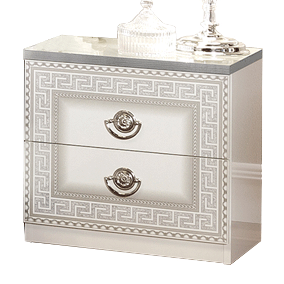Bedroom Furniture Classic Bedrooms QS and KS Aida White-Silver Nightstand