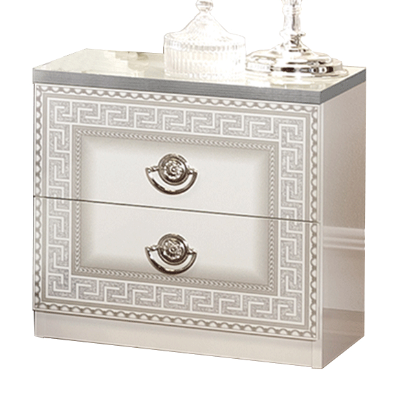 Bedroom Furniture Mirrors Aida White-Silver Nightstand