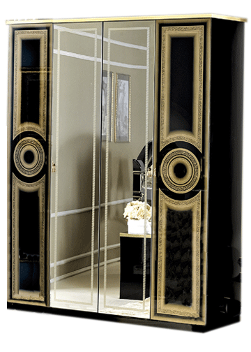 Bedroom Furniture Modern Bedrooms QS and KS Aida Black/Gold 4 Door Wardrobe