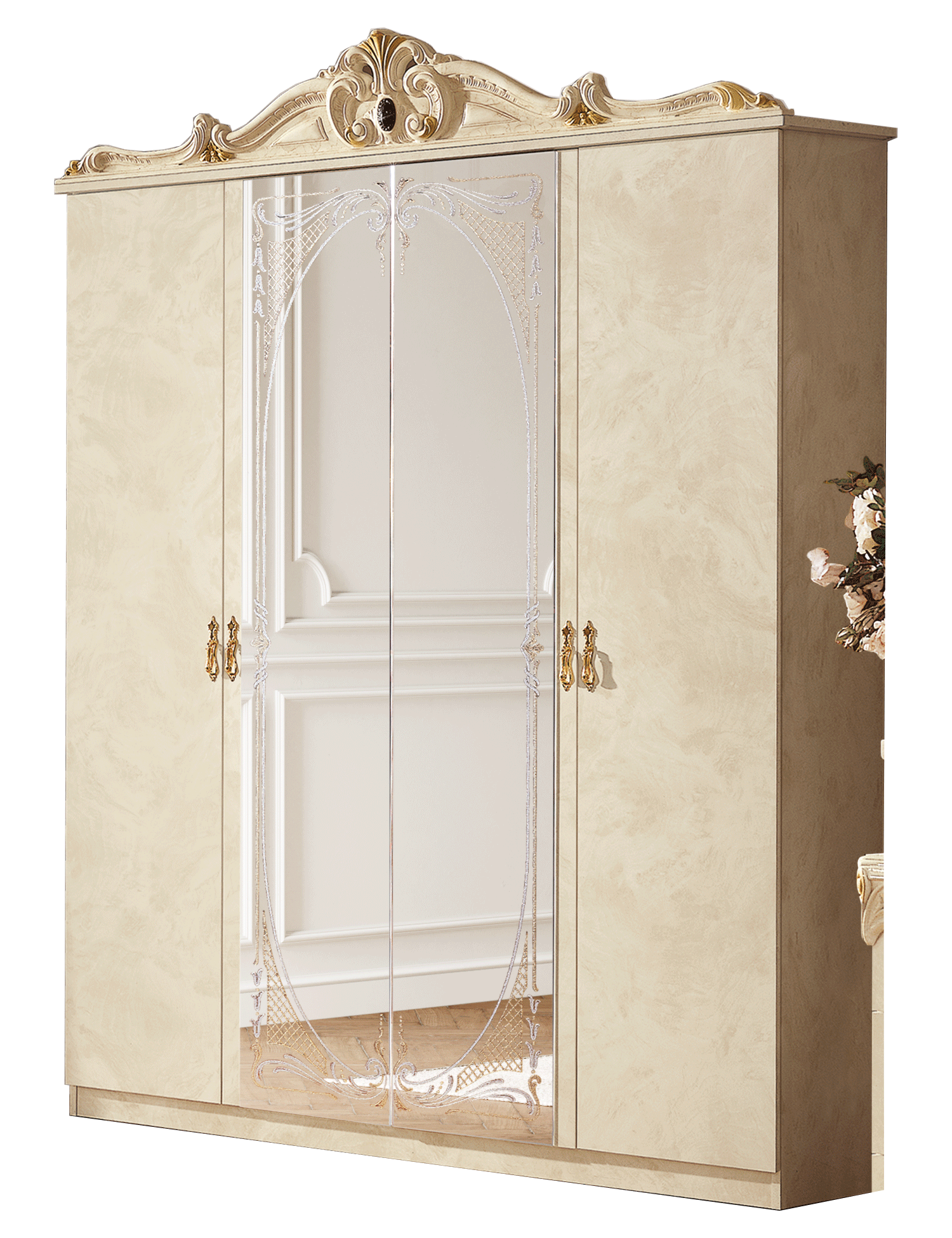 Bedroom Furniture Nightstands Barocco Ivory 4 Door Wardrobe