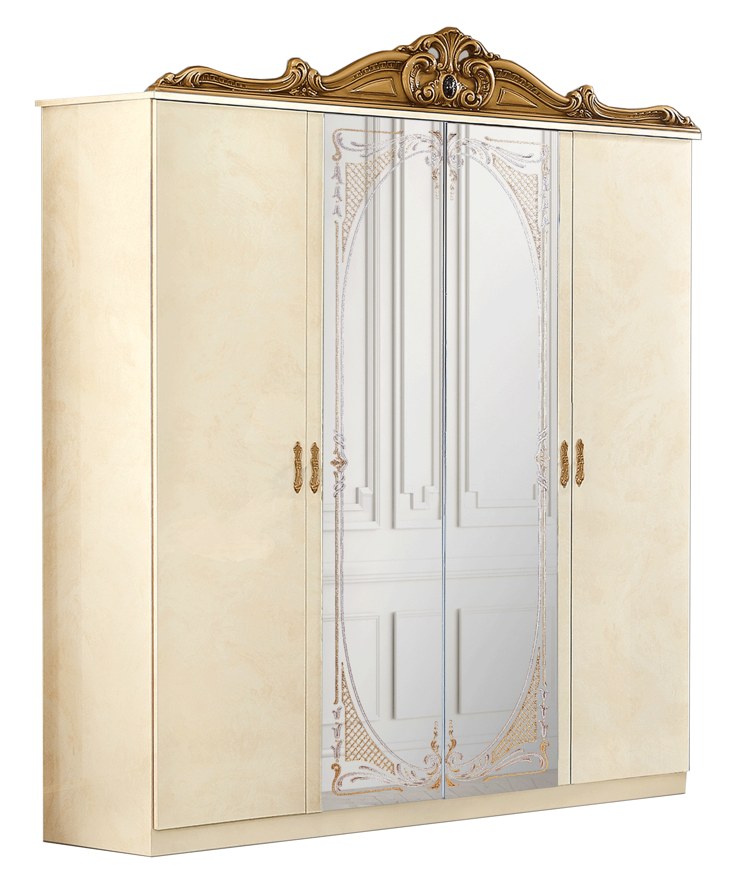 Brands Camel Modum Collection, Italy Barocco Ivory/Gold 4 Door Wardrobe