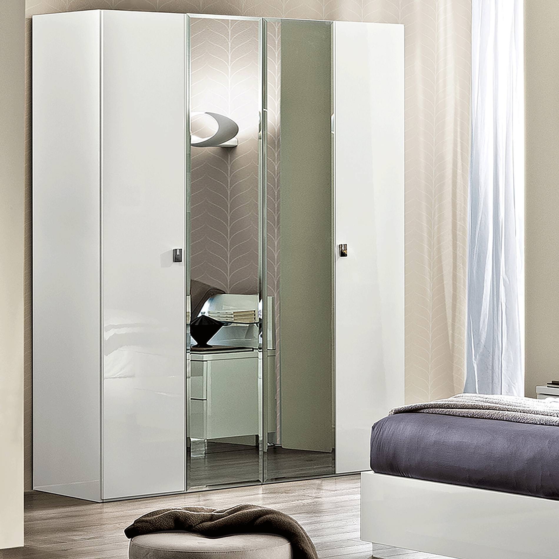 Bedroom Furniture Mirrors Onda 4 Door Wardrobe White