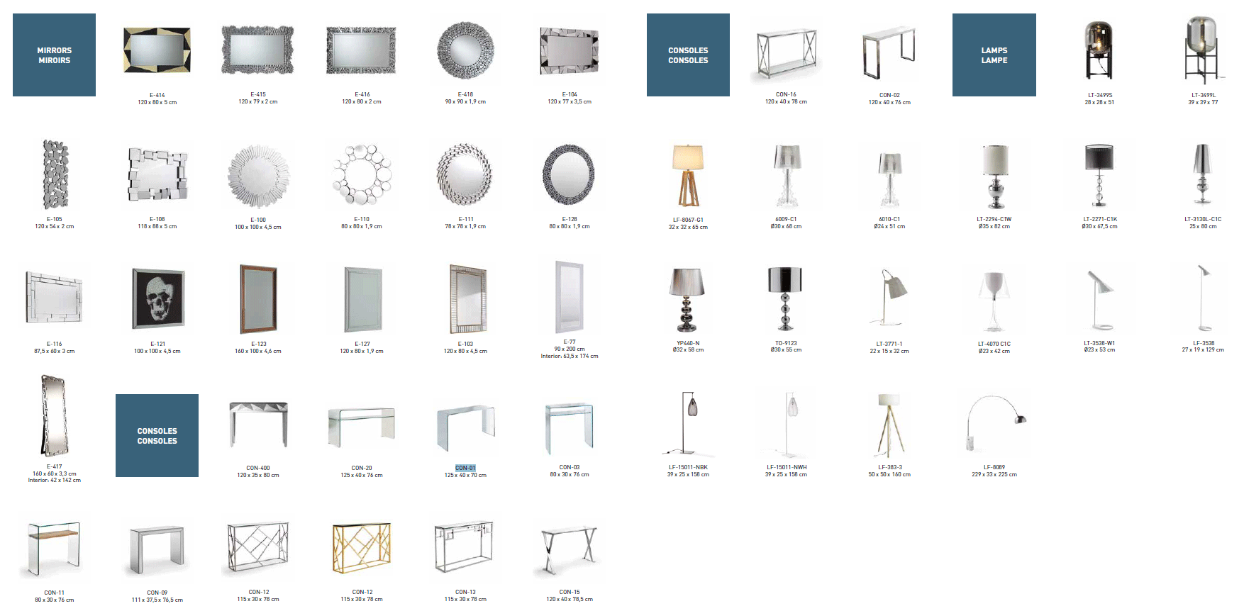 Wallunits Hallway Console tables and Mirrors SPECIFICATIONS part1
