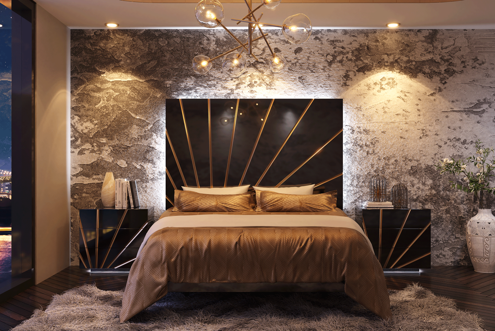 Bedroom Furniture Nightstands Oro Black Bedroom Comp 1