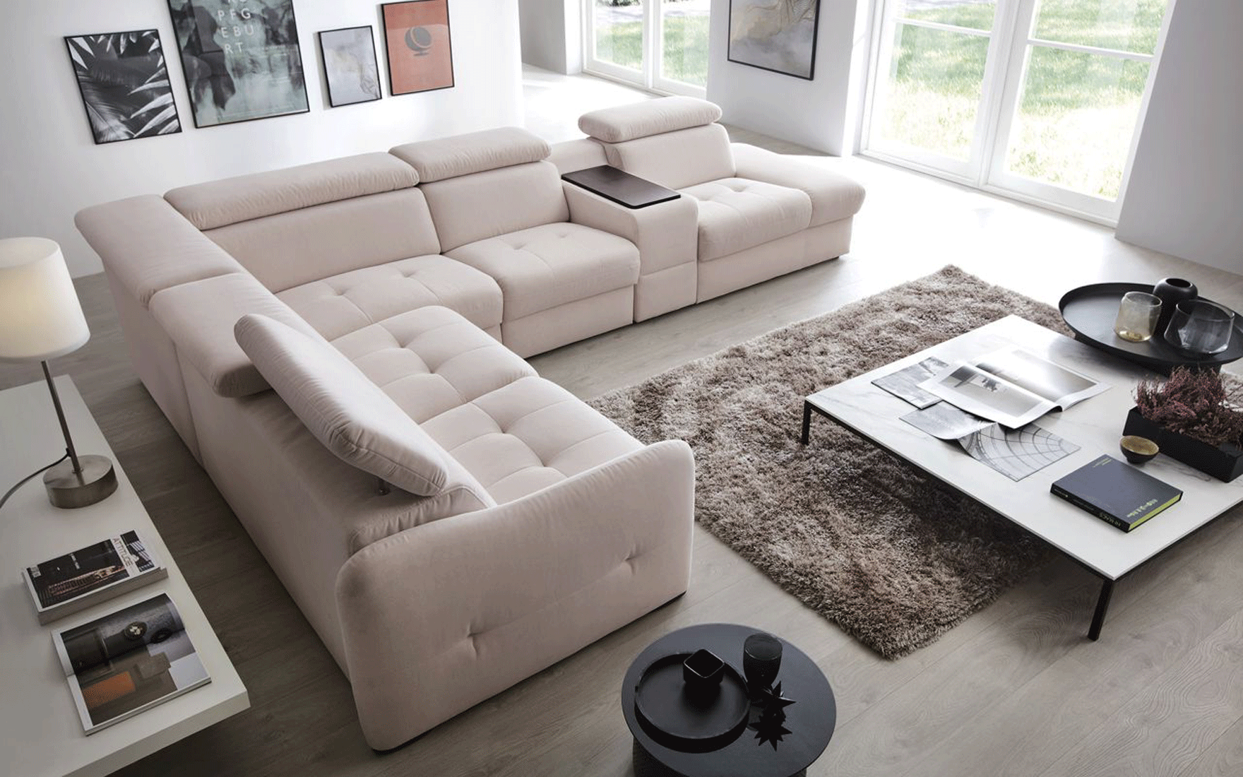 Living Room Furniture Reclining and Sliding Seats Sets Domani Sectional w/Recliner, storage