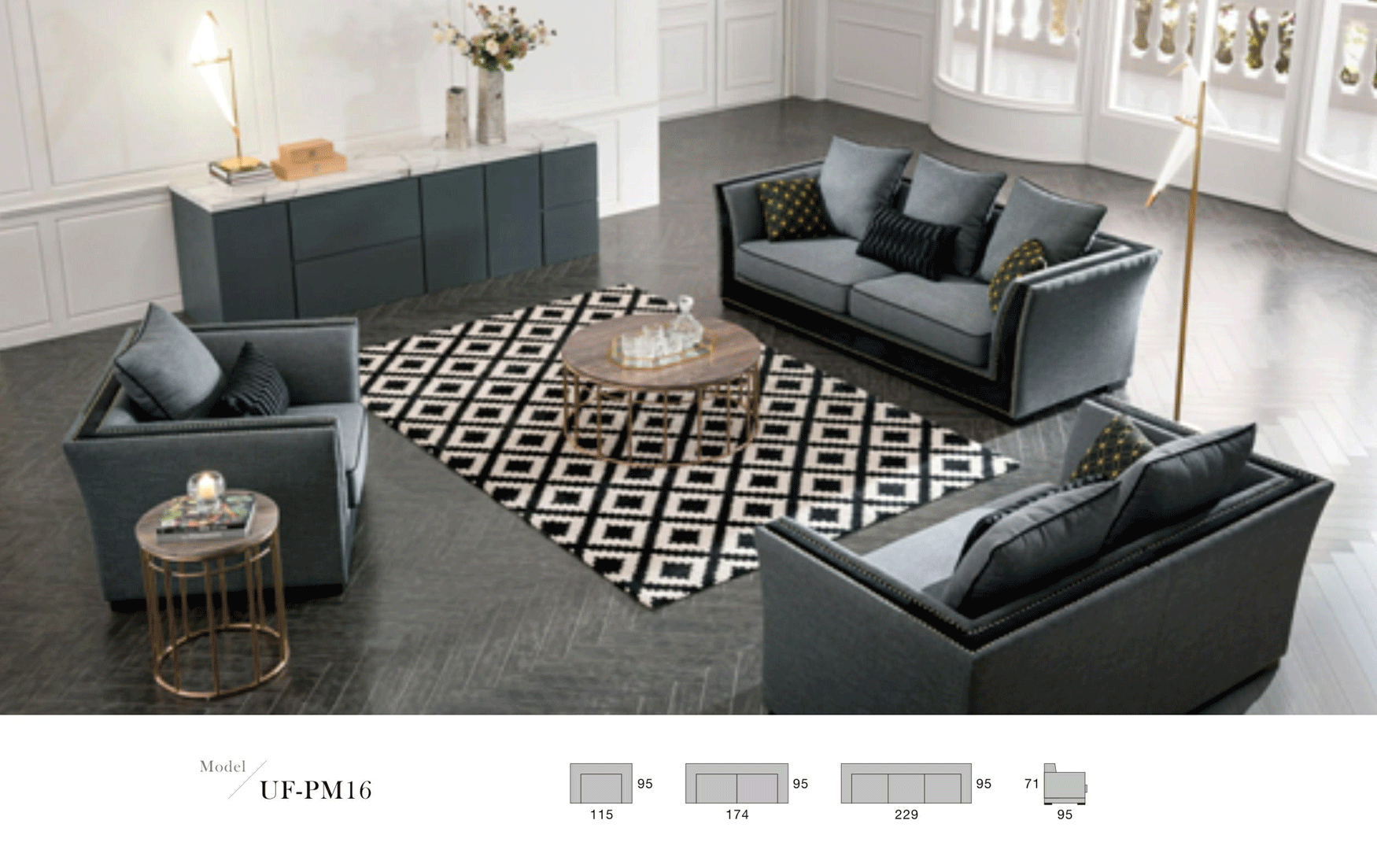 Living Room Furniture Sectionals PM16 LIVING ROOM SET FABRIC
