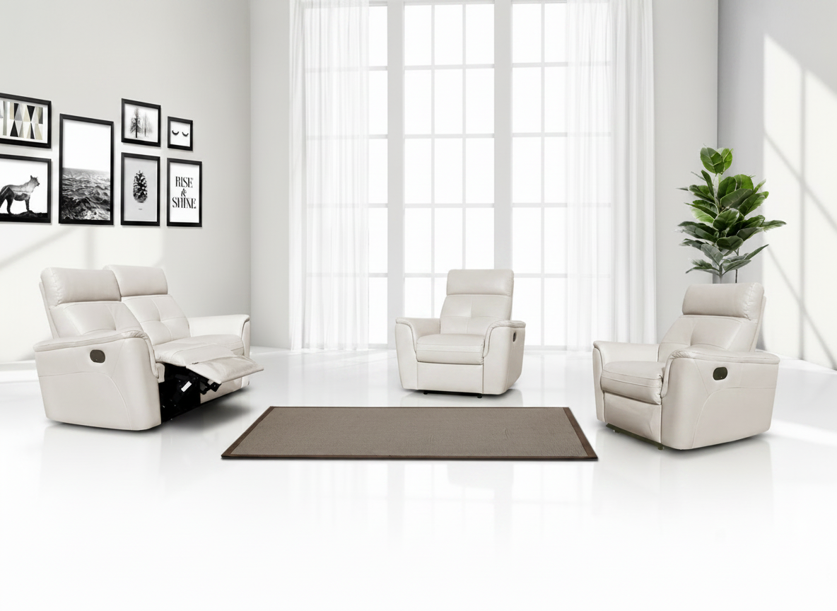 Living Room Furniture Reclining and Sliding Seats Sets 8501 White w/Manual Recliners