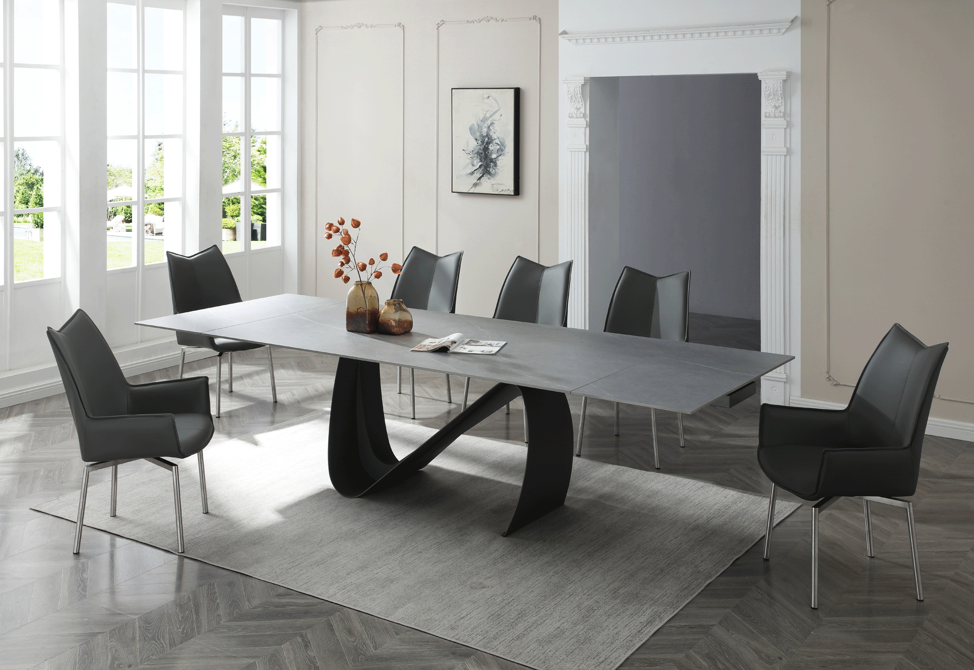 Dining Room Furniture Classic Dining Room Sets 9087 Table Dark grey with 1218 swivel dark grey chair