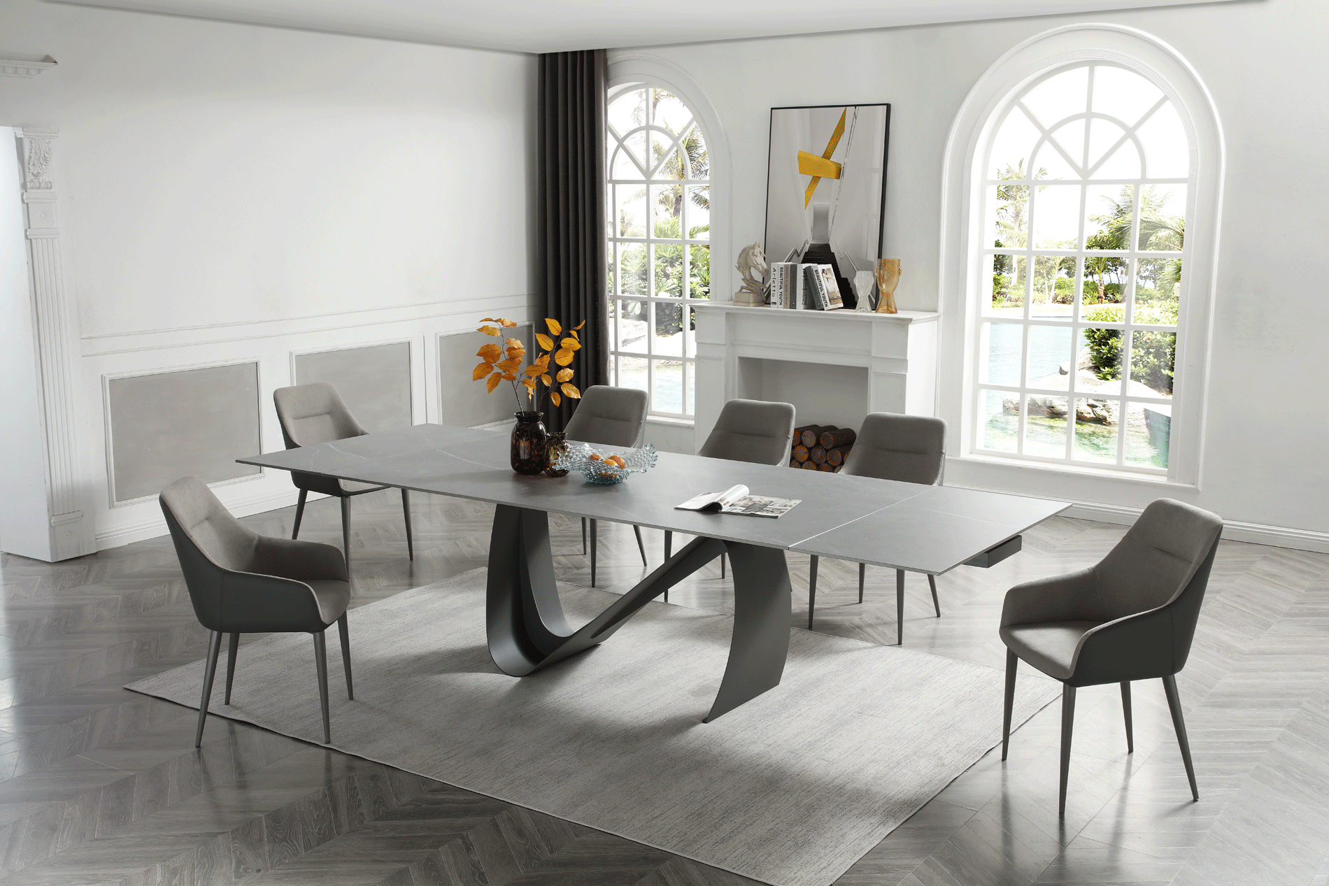 Dining Room Furniture Swivel Chairs 9087 Table Dark grey with 1254 chairs