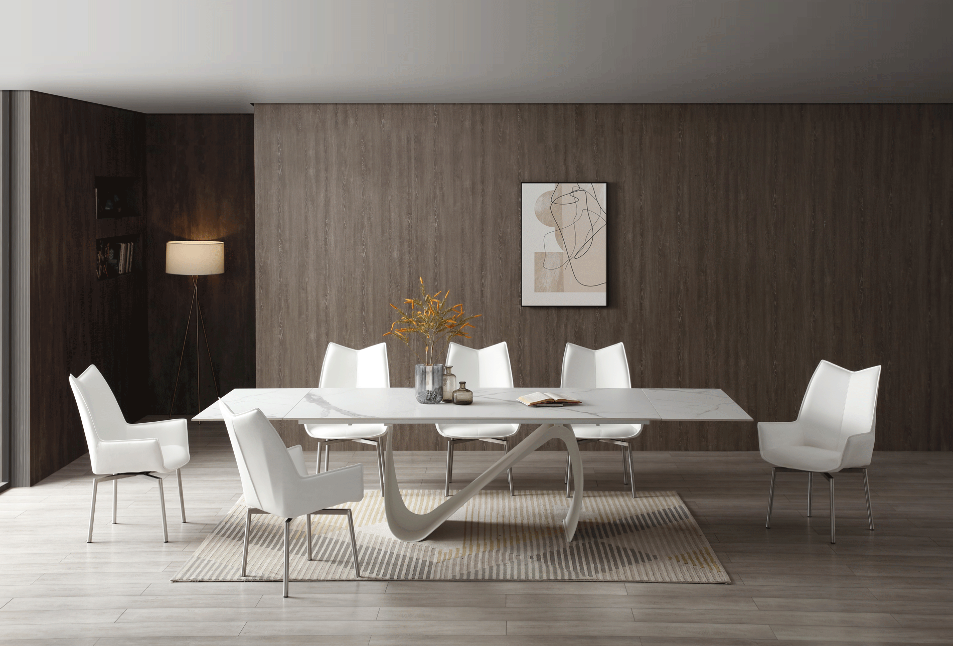 Brands Motif, Spain 9087 Table White with 1218 swivel white chair