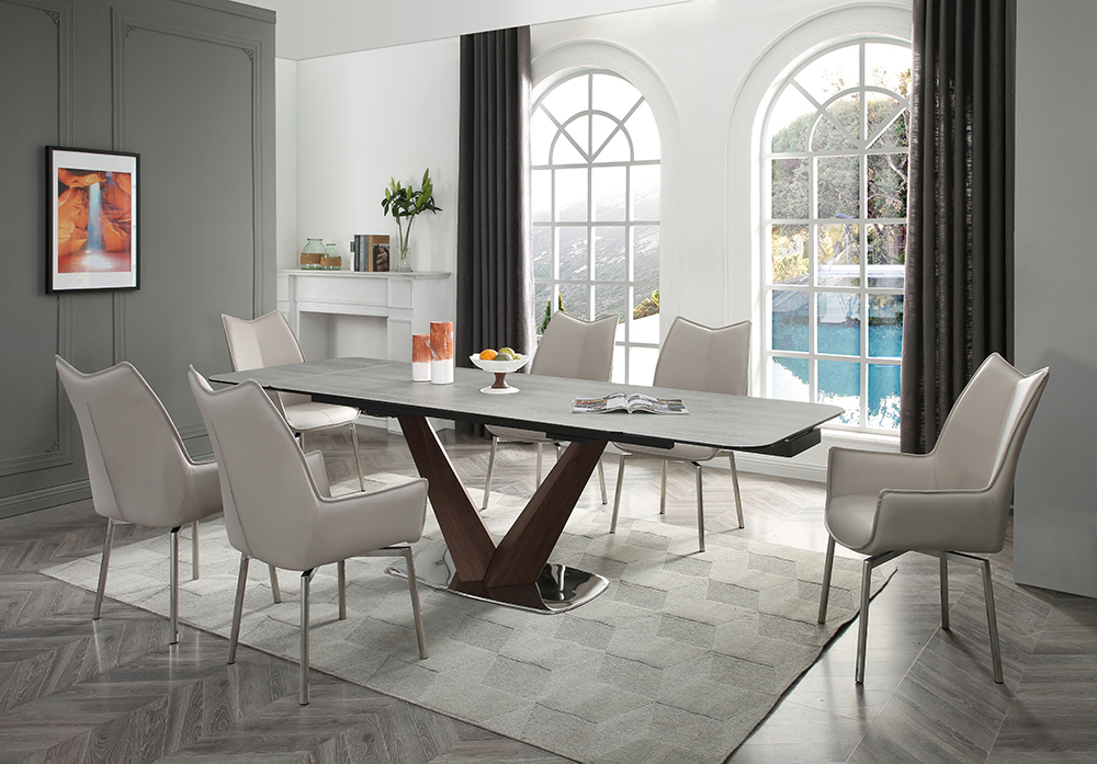 Living Room Furniture Reclining and Sliding Seats Sets 9188 Table with 1218 swivel grey taupe chairs