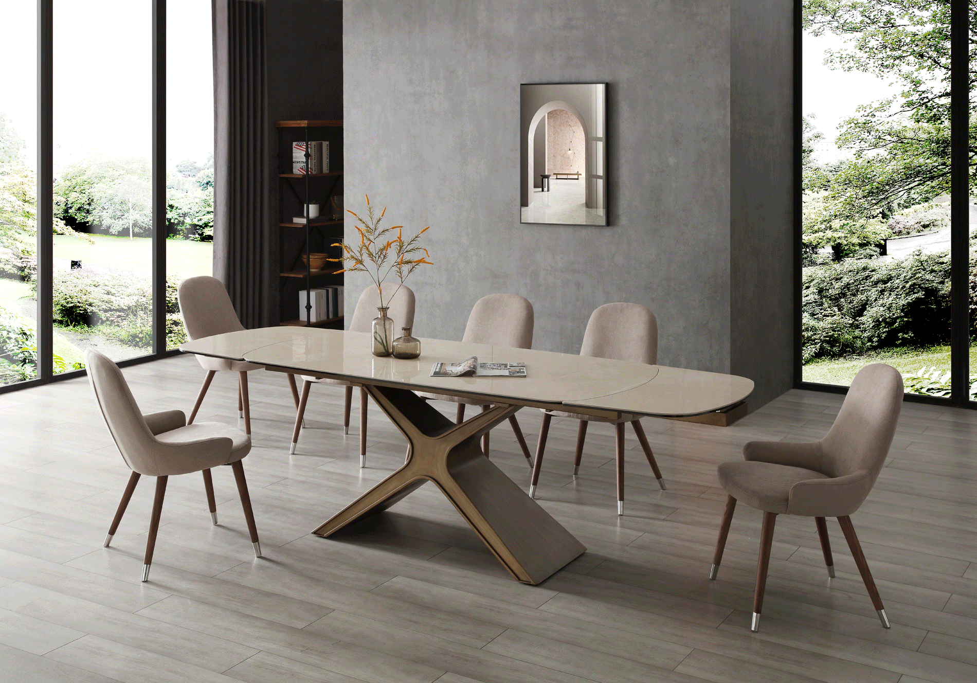 Clearance Dining Room 9368 Table Taupe with 1287 chairs