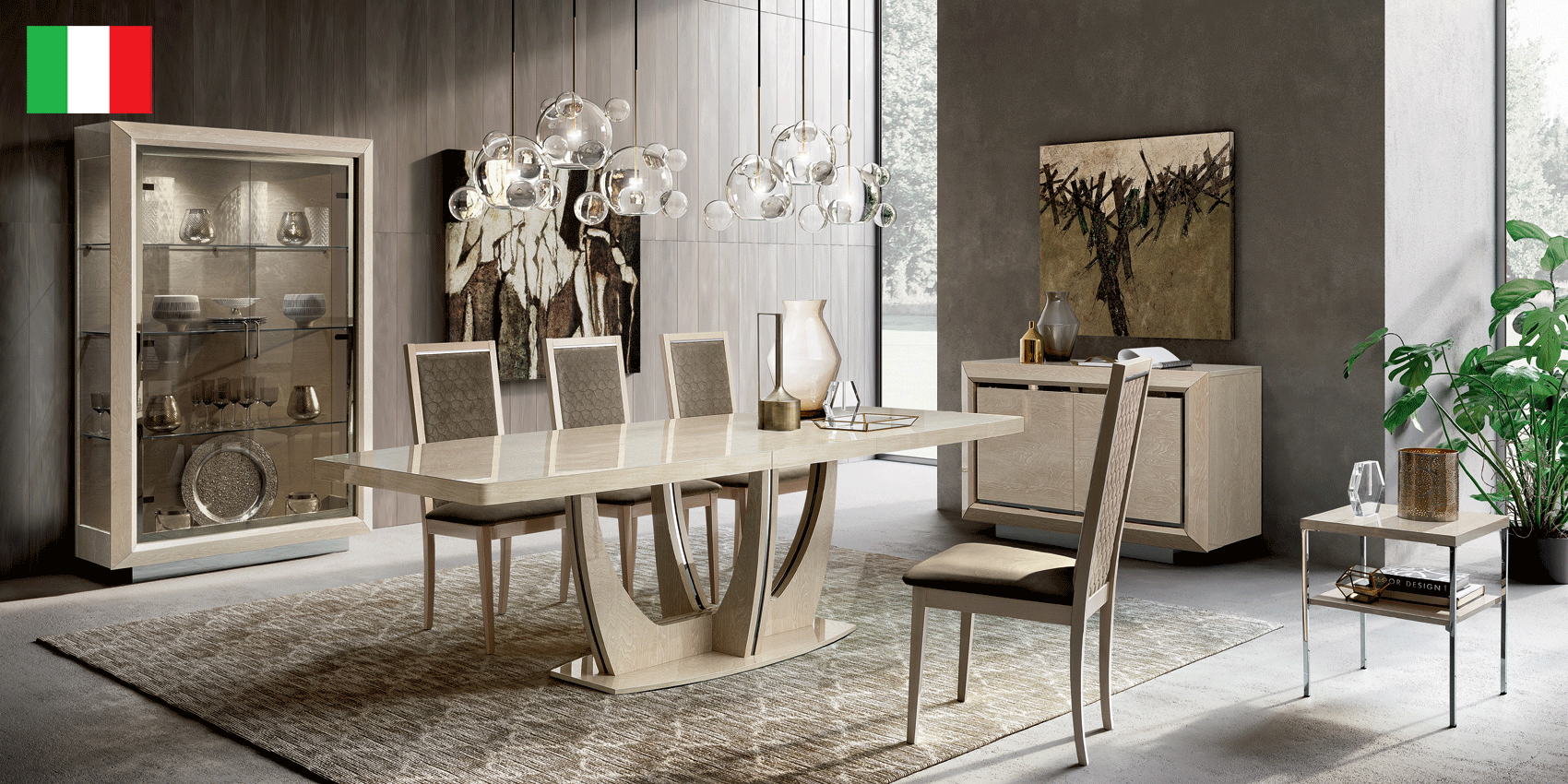 Dining Room Furniture Marble-Look Tables Elite Dining Ivory with Ambra “Rombi” Chairs