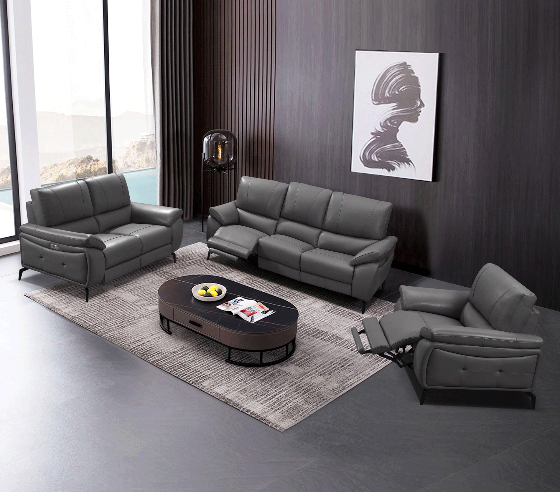 Living Room Furniture Sectionals with Sleepers 2934 Dark Grey w/ electric recliners