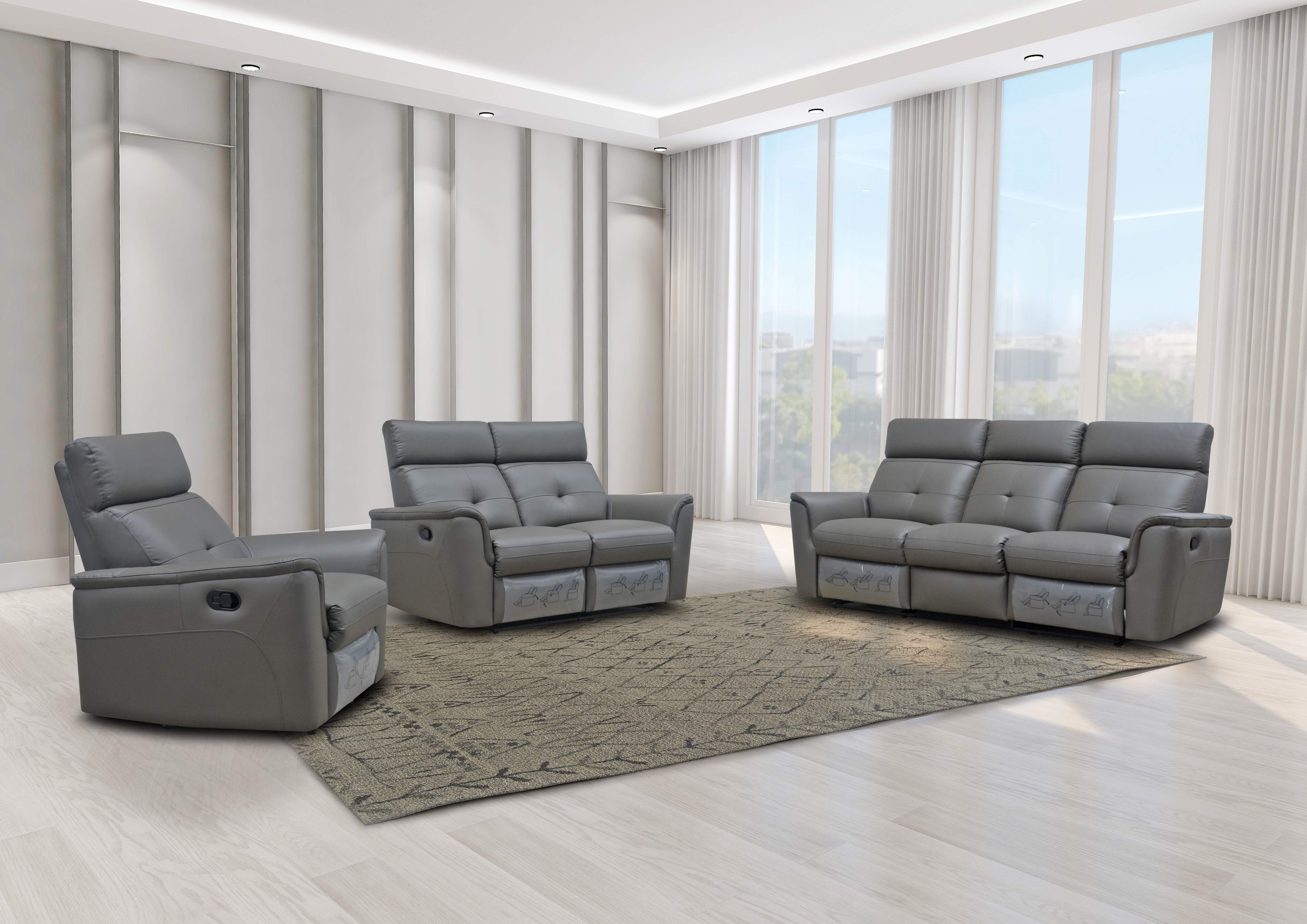 Living Room Furniture Sleepers Sofas Loveseats and Chairs 8501 Dark Grey w/Manual Recliner