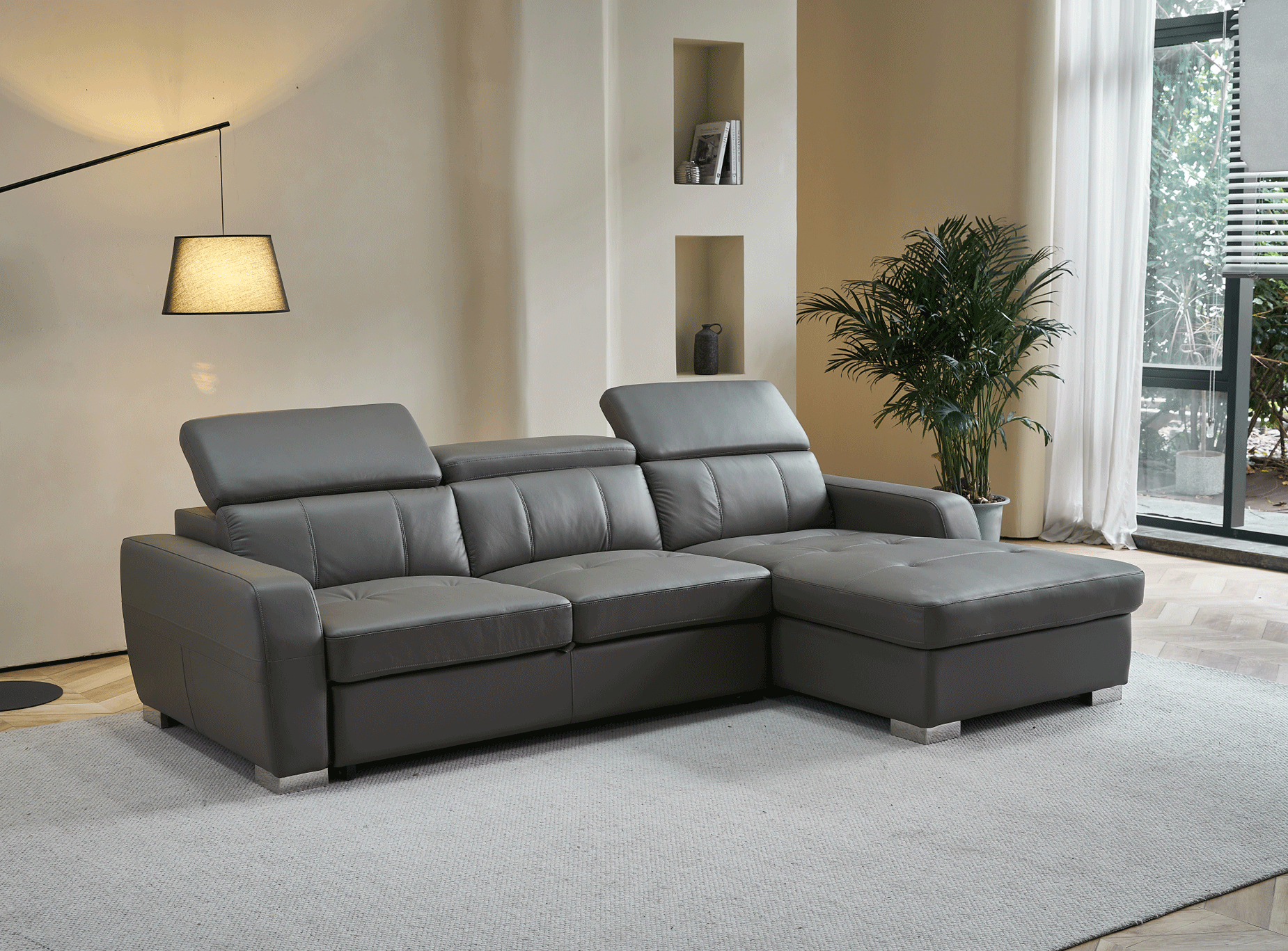Living Room Furniture Sleepers Sofas Loveseats and Chairs 1822 GREY Sectional Right w/Bed