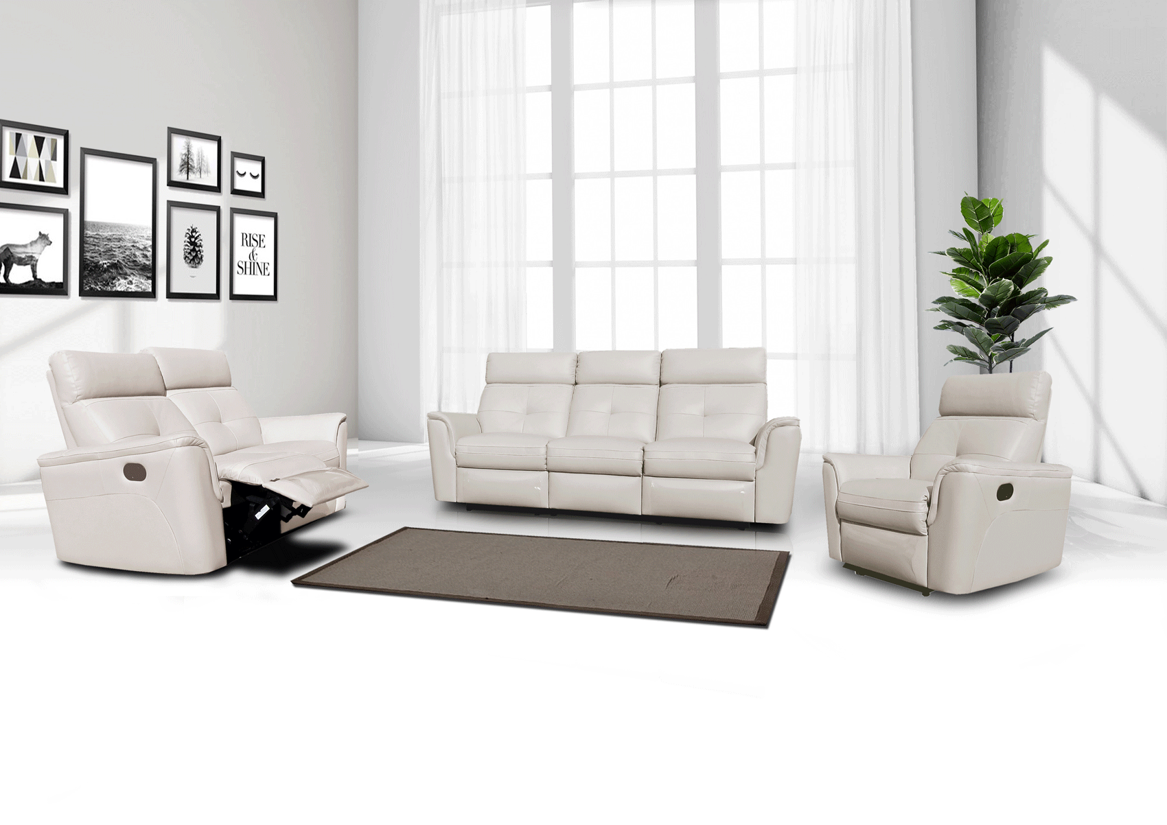 Living Room Furniture Reclining and Sliding Seats Sets 8501 White w/Manual Recliners