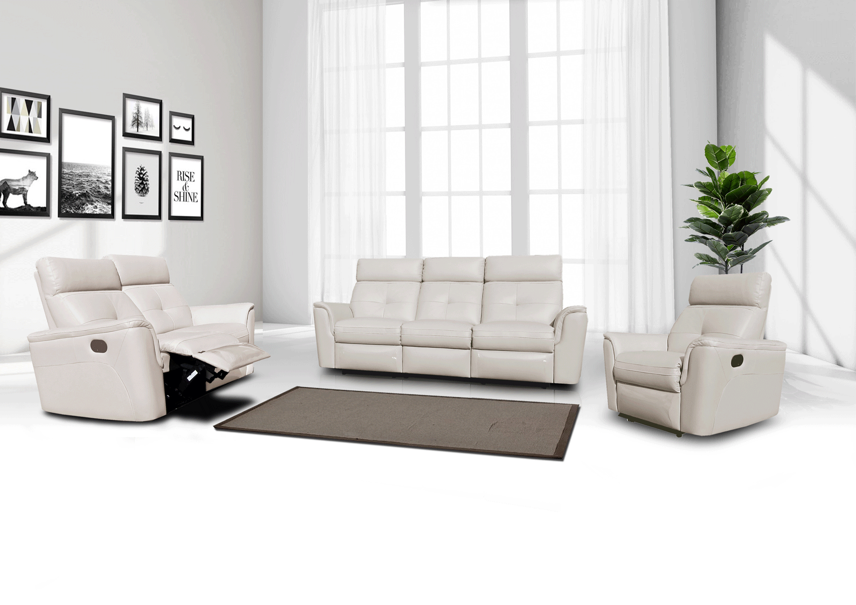 Living Room Furniture Sectionals with Sleepers 8501 White w/Manual Recliners